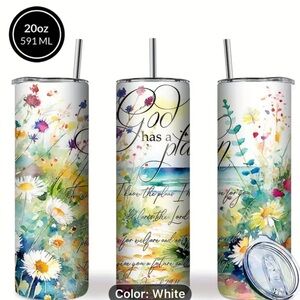 Floral Inspirational Tumbler with Straw